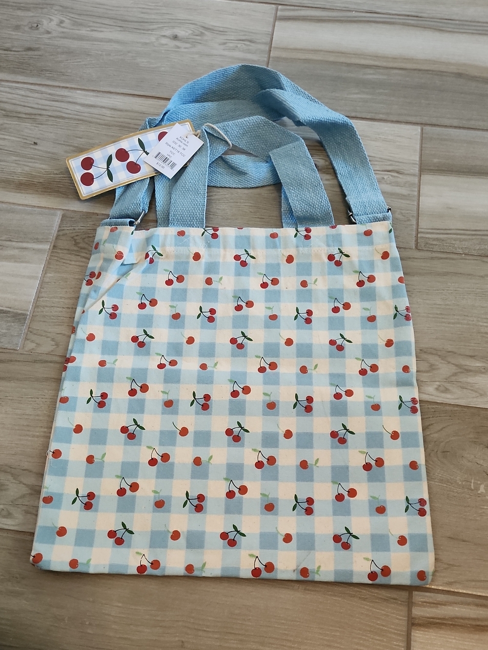 NWT Kohl's Blue Gingham Cherry Canvas Tote Bag